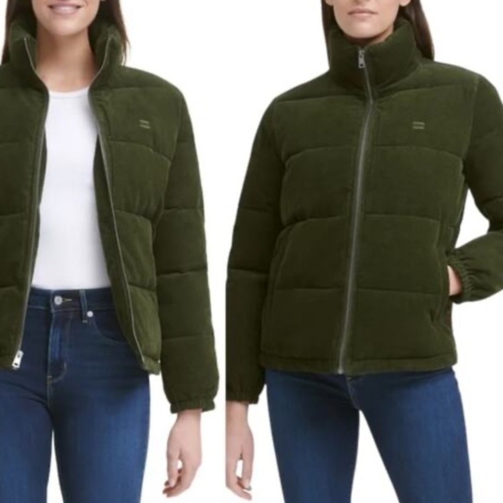 LEVI'S Corduroy Puffer Jacket Gorpcore Skateboard Relaxed Green Zip Up Size M